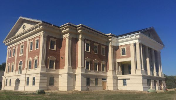 Exterior of large brick building