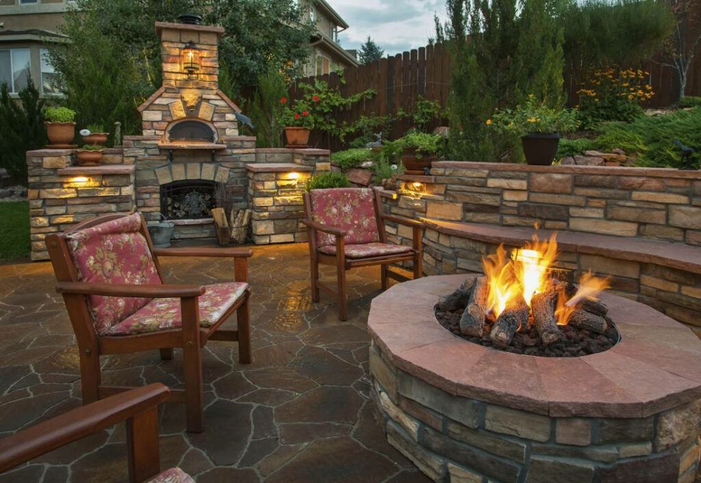 Exterior Fire rock firepit and fireplace