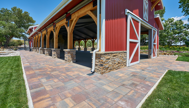 Exterior barn with keystone pavers