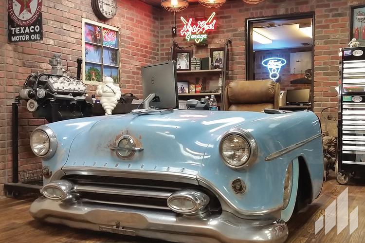 Office desk made from a classic car