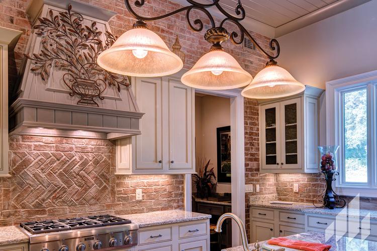 Kitchen backsplash made with thin brick