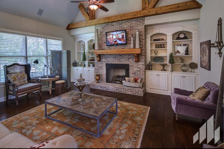 Interior home fireplace made of thin brick